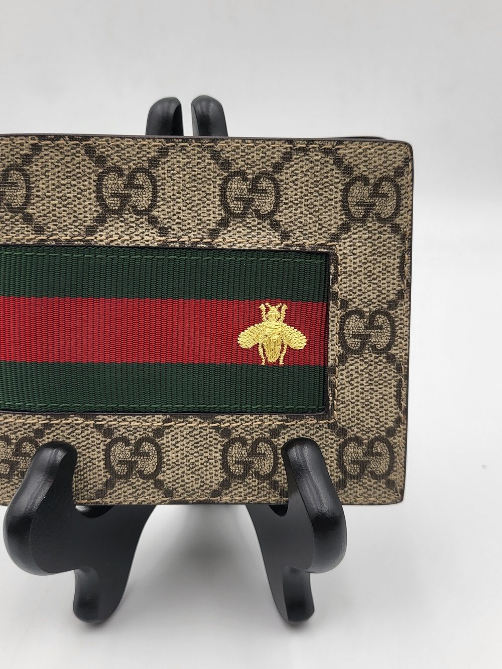 Gucci Beige GG Supreme Bee Web Men Bifold Wallet 408827